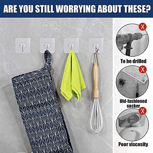 Self Adhesive Wall Hooks, Heavy Duty Sticky Hooks for Hanging 10kg (max), Waterproof Transparent Hooks for Wall (Pack of 10)